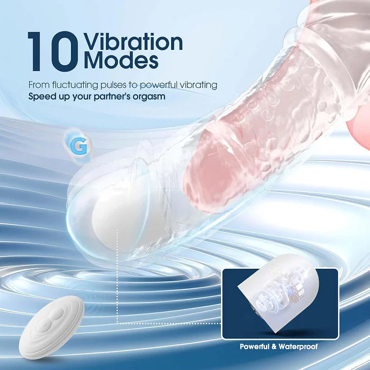 Penis Sleeve Vibrating Cock Sleeve - 2 Sizes Penis Extender Reusable Realistic Adult Sex Toys Remote Control Couples Vibrator with 10 Modes Elastic Penis Ring Girth Enhancer for Men