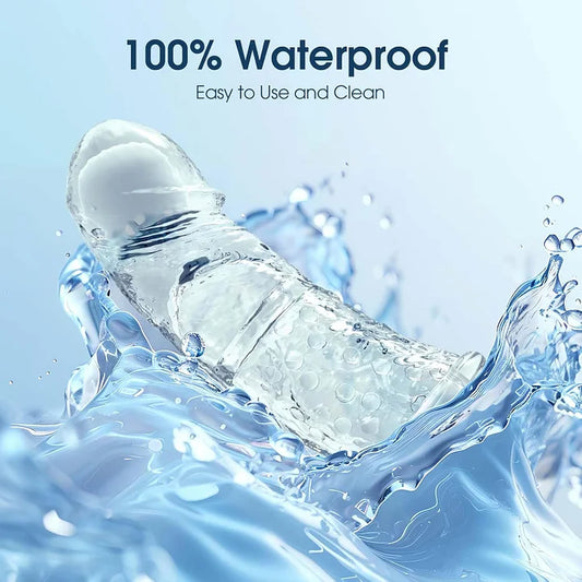 Penis Sleeve Vibrating Cock Sleeve - 2 Sizes Penis Extender Reusable Realistic Adult Sex Toys Remote Control Couples Vibrator with 10 Modes Elastic Penis Ring Girth Enhancer for Men