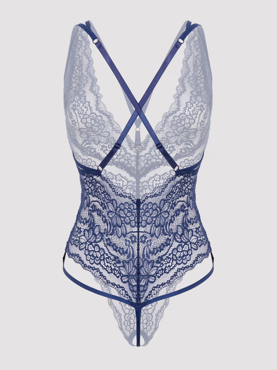 Plus Size Late Night Liaison Blue Crotchless Lace Teddy