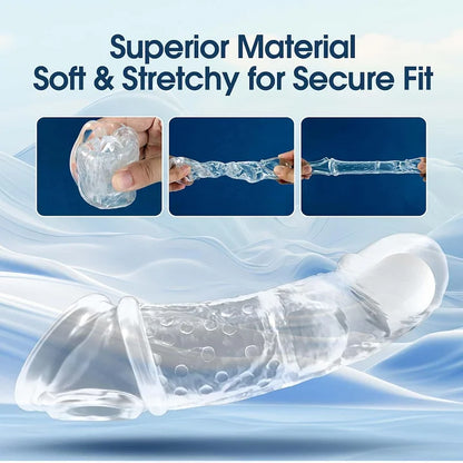 Penis Sleeve Vibrating Cock Sleeve - 2 Sizes Penis Extender Reusable Realistic Adult Sex Toys Remote Control Couples Vibrator with 10 Modes Elastic Penis Ring Girth Enhancer for Men