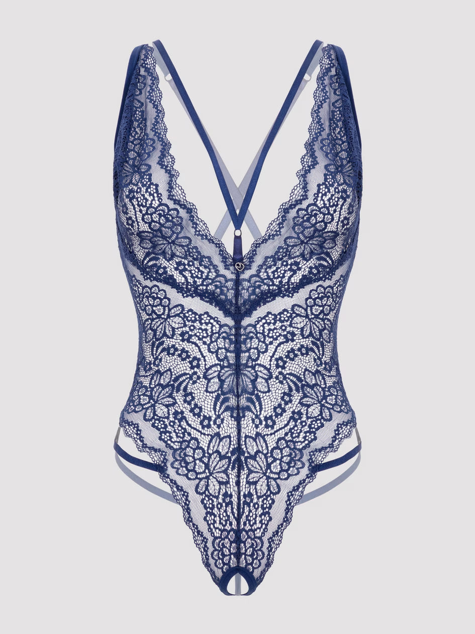 Plus Size Late Night Liaison Blue Crotchless Lace Teddy