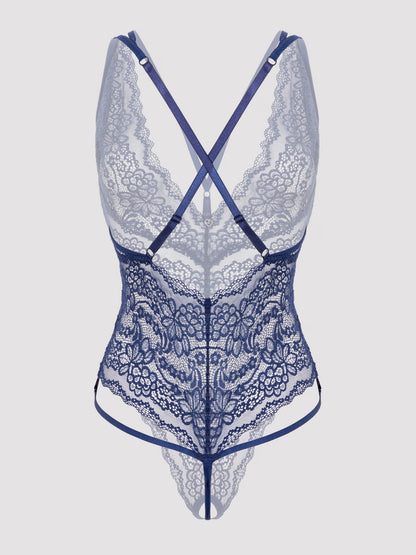 Plus Size Late Night Liaison Blue Crotchless Lace Teddy